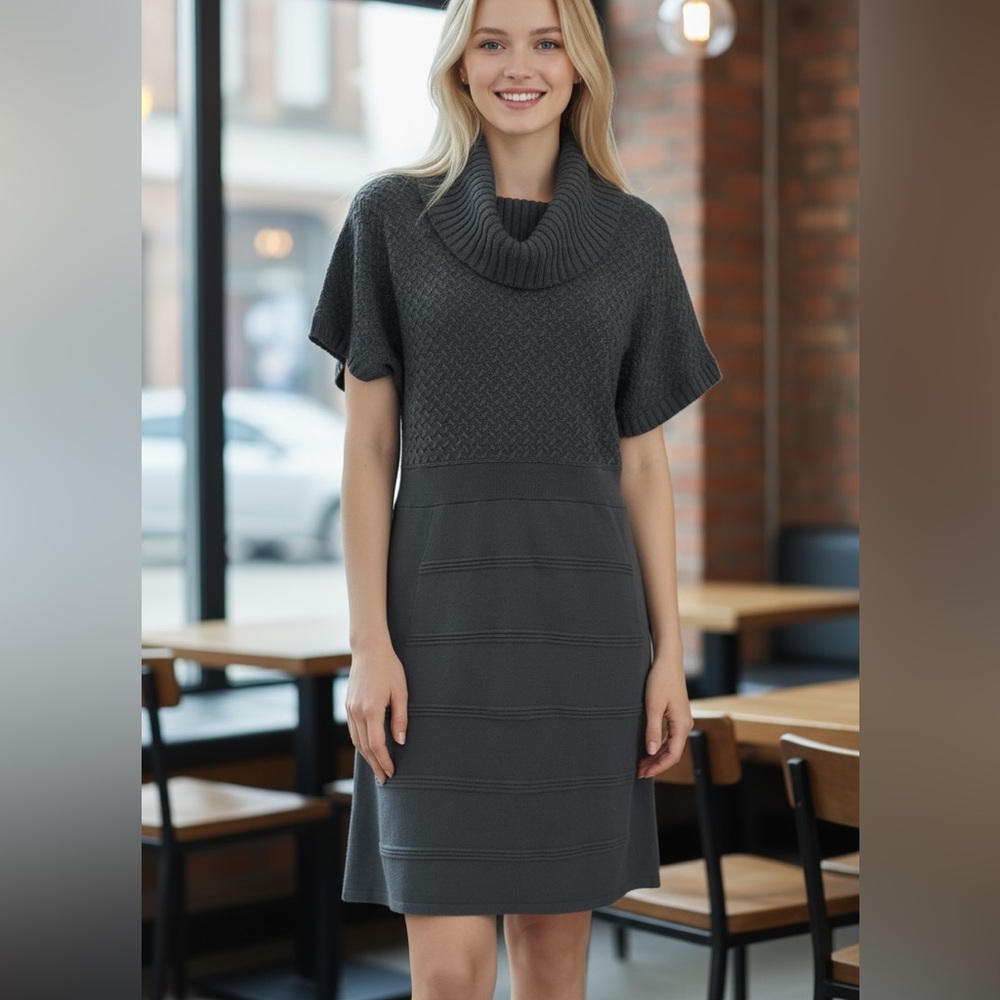 The Limited Womens Sweater Dress Size XS Charcoal Gray Cowl Neck Short Sleeve